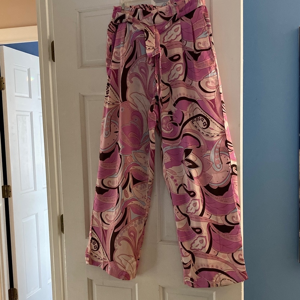 Stylish Pink Patterned Wide Leg Pants